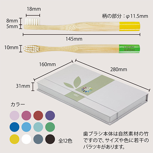 竹歯ブラシ丸型12色ギフトボックス　子供用